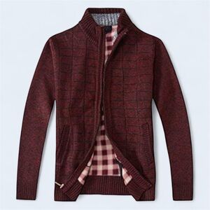 GIOBERTI Men’s Full Zip Cardigan Sweater Flannel Lining Red Black Plaid, Sz M